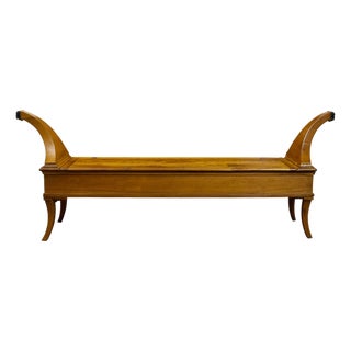 French 1820s Restauration Walnut Bench with Lift-Top Seat and Curving Arms For Sale