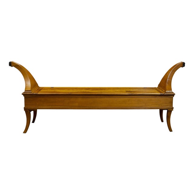 French 1820s Restauration Walnut Bench with Lift-Top Seat and Curving Arms For Sale