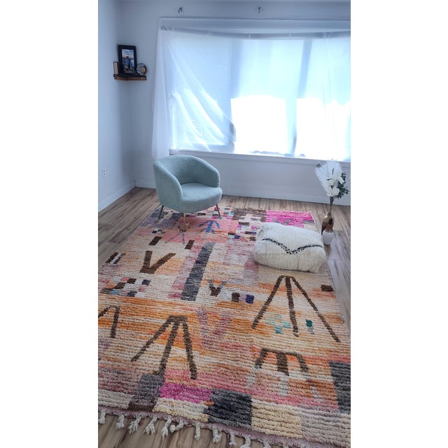 Contemporary Pink Turquoise Patchwork Wool Moroccan Rug For Sale - Image 14 of 17