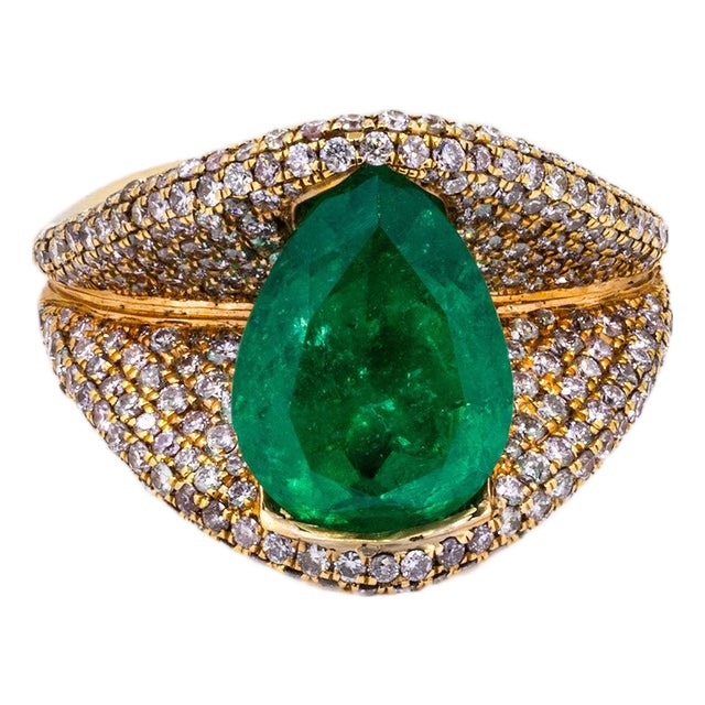 Late 20th Century 18k Rose Gold Emerald Ring, Size 5 For Sale