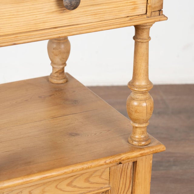 Brown Early 20th Century Small Pine Nightstand With Marble Top and Shelf For Sale - Image 8 of 13