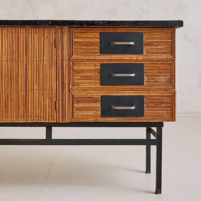 Mid-Century Modern French Pencil Reed Sideboard with Iron Base, 1960s For Sale - Image 3 of 11
