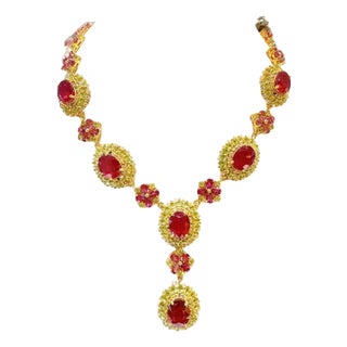 Bochic “Capri” Vintage Ruby & Yellow Sapphire Necklace - 18K & Silver For Sale