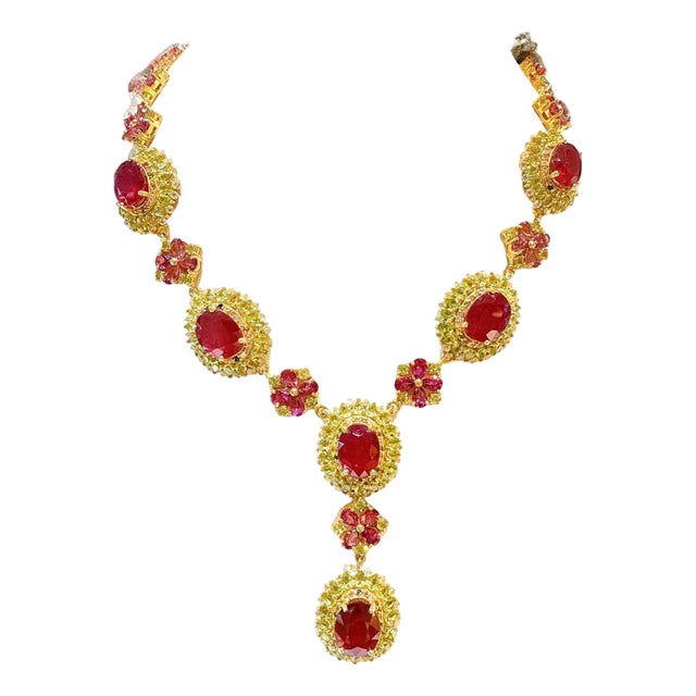 Bochic “Capri” Vintage Ruby & Yellow Sapphire Necklace - 18K & Silver For Sale