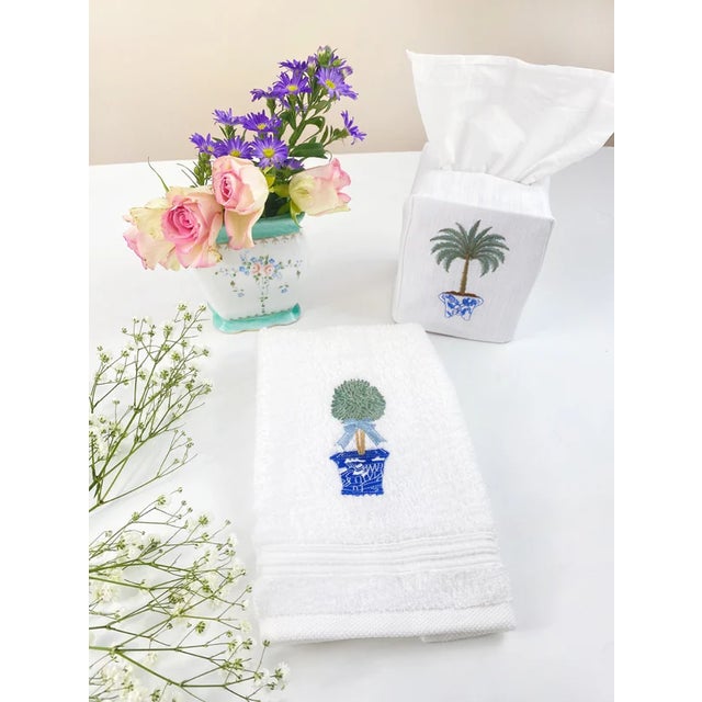 Traditional Boxwood Topiary Terry Guest Towel, Embroidered For Sale - Image 3 of 3