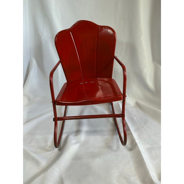 Mid-Century Modern Rare Vintage John Gordon Rideout Red Clamshell Metal Child's Chair For Sale - Image 3 of 11