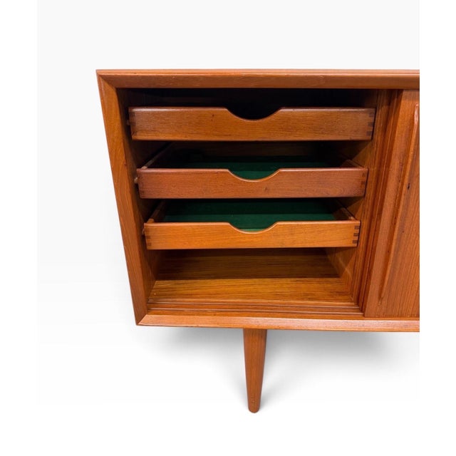 Brown Vintage H. P. Hansen Danish Modern Sliding Door Teak Sideboard - Refinished! For Sale - Image 8 of 13
