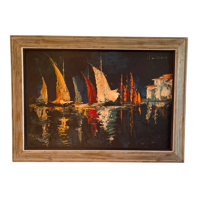 Sailboats by H. Marino ( Marino Marini ) 1963 Mid Century Modern For Sale