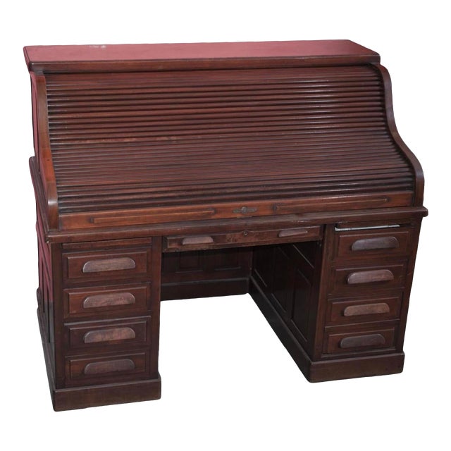 English Traditional Wood Rolltop Desk Chairish