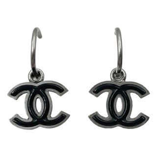Chanel Gunmetal CC Black Pop Up Hoop Piercing Earrings, A Pair For Sale