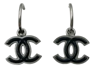 Chanel Gunmetal CC Black Pop Up Hoop Piercing Earrings, A Pair