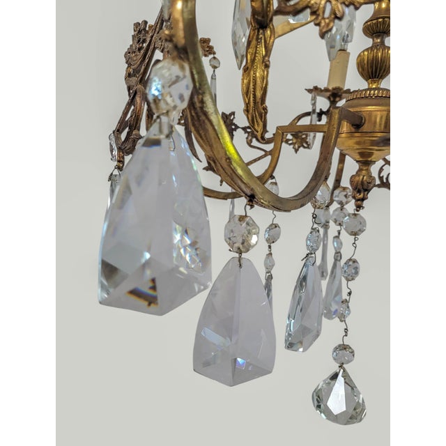 Early 20th Century French Rococo Style 5-Light Cast Bronze & Pendeloque Crystal Cage Chandelier For Sale - Image 10 of 14