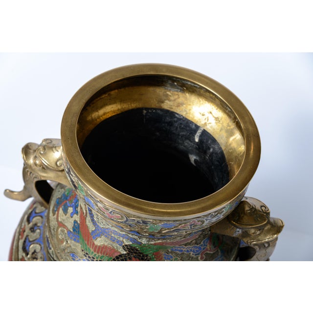 Traditional Bronze Urn With Cloisonne For Sale - Image 3 of 14