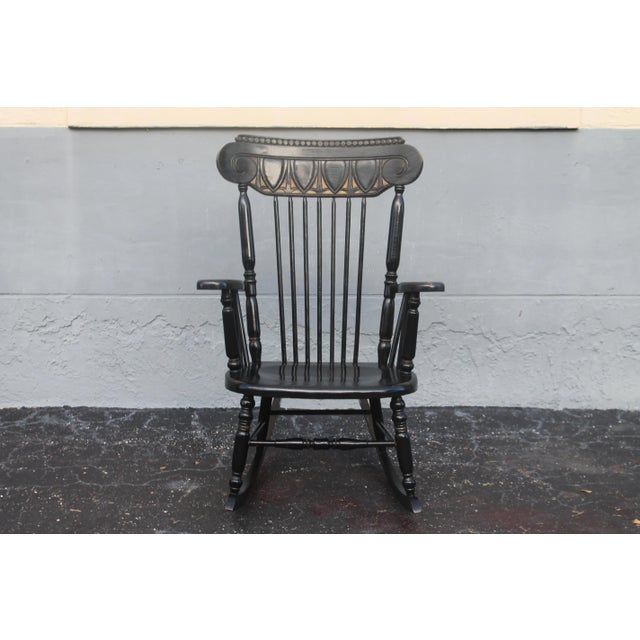 Wood 1920's Neoclassical Style Carved Wood Ebonized With Gilt Rocking Chair For Sale - Image 7 of 13