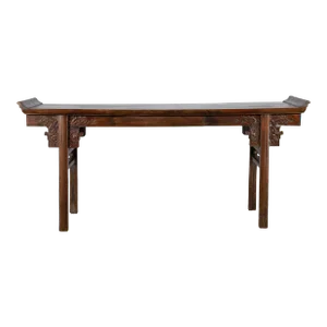 Early 20th Century Chinese Elmwood Carved Dragon Motif Altar Console Table
