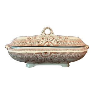 Antique Victorian Aesthetic Movement a.f. Foley Staffordshire Transferware Covered Vegetable Dish - Stoke on Trent England
