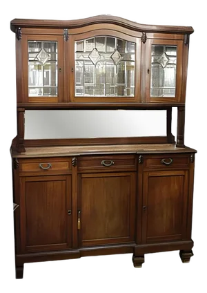 Walnut Cupboard with Beveled Glass and Marble Top