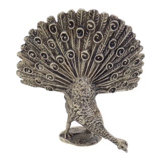Vintage Italian Handmade Genuine Silver Rare Pecock Solid Figurine Sculpture For Sale