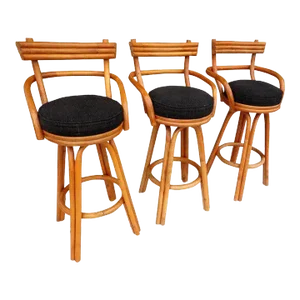 Set of Three Mid Century Paul Frankl Bamboo Bar Stools