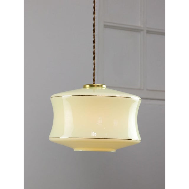 Mid-Century Modern Mid-Century Modern Italian Brass and Green Glass Pendant Lamp For Sale - Image 3 of 18