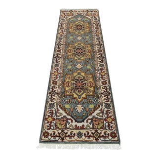 Serapi Runner 2’6” X 8’3” Blue Wool Tribal Hand-Knotted Oriental Rug For Sale