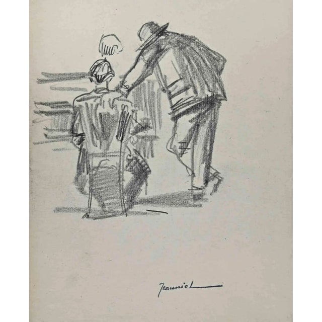 The Men From The Back is an original pencil drawing on paper realized by painter Pierre Georges Jeanniot (1848-1934)....