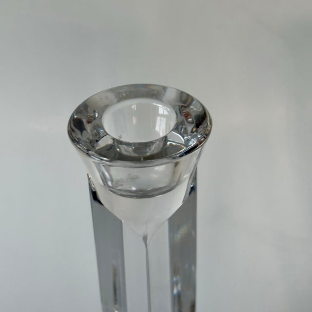 Transparent Vintage Austrian Toscany Lead Crystal Geometric Candlesticks – Pair For Sale - Image 8 of 12