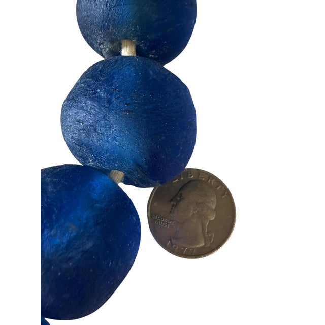 Vintage African Jumbo Glass Dark Blue Trading Beads Necklace One String For Sale - Image 9 of 11