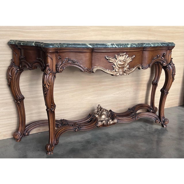 Early 20th Century Large French Regency Carved Walnut Console Table with Gilted details and drawer For Sale - Image 17 of 18