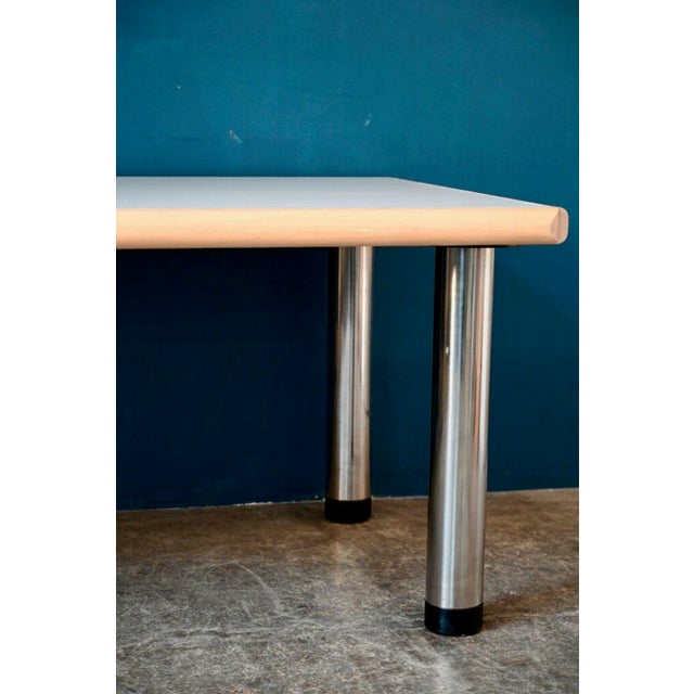 Beige Large Swiss Wood and Chrome Feet Rectangular Table, 1980s For Sale - Image 8 of 18