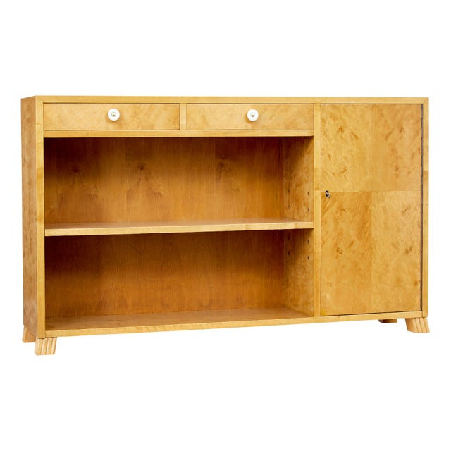 Mid-Century Swedish Birch Low Open Bookcase, 1950 For Sale