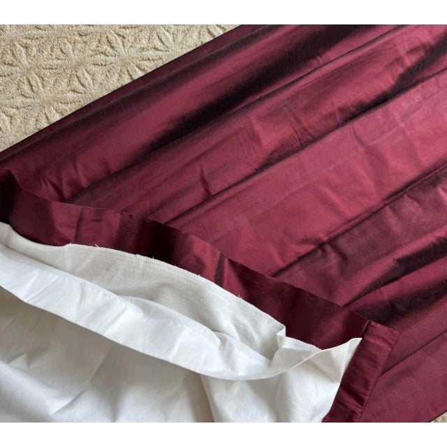 Custom Made Designer Silk Deep Red Wine Drapery Panels Pair Pinch Pleat – Flannel Interlined, Lined For Sale In Philadelphia - Image 6 of 7