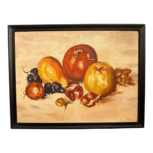Signed Original Early to Mid 20th Century Modern Outsider Art Fruit Still Life Painting