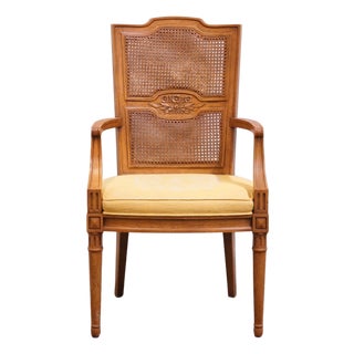 Henredon Furniture Walnut Italian Mediterranean Cane Back Dining Arm Chair For Sale