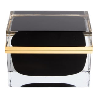 Hand Blown Murano Box in Onyx Black With Brass Fittings For Sale
