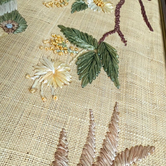 English Vintage Embroidered Bird Textile Wall Panel in Wood Frame For Sale - Image 3 of 12