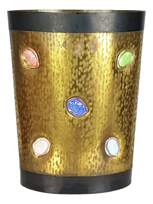 Mid-Century Italian Black Metal Engraved Brass and Ceramic Umbrella Stand, 1950s