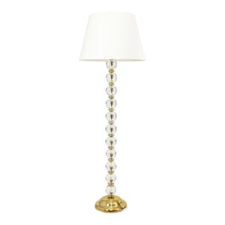 Vintage Italian Glass Sphere and Brass Floor Lamp For Sale