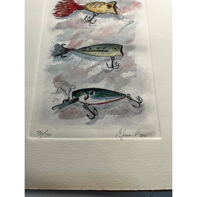 Contemporary Contemporary Fishing Lures Hand Colored Etching Print For Sale - Image 3 of 4