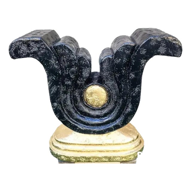 Vintage Art Deco Style Gold Black Stone Plaster Console Table Base For Sale