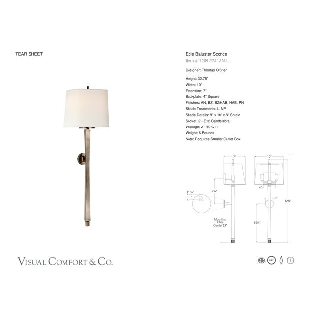 Modern Thomas O'Brien for Visual Comfort Signature Edie Baluster Sconce in Antique Nickel with Linen Shade For Sale - Image 3 of 5