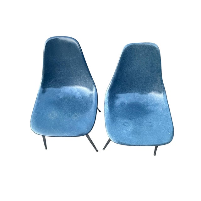 1960s Vintage Mid-Century Modern Blue Fiberglass Shell Chairs, Chrome Legs, Set of Four For Sale - Image 5 of 18