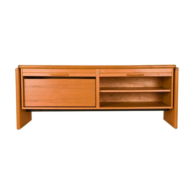 1970s 1970s Mid-Century Teak File Cabinet Credenza Tambour Doors For Sale - Image 5 of 11