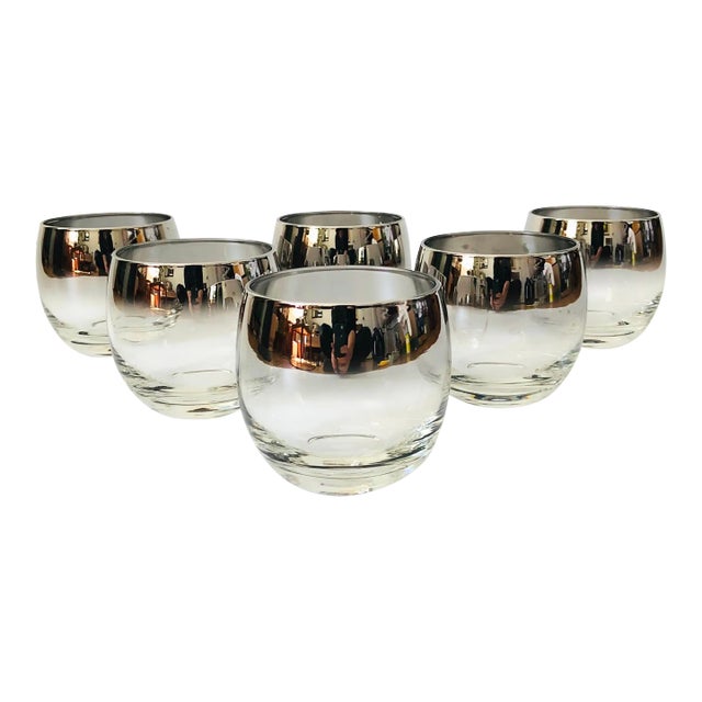 Mid Century Silver Fade Roly Poly Cocktail Glasses - Set of 6 For Sale