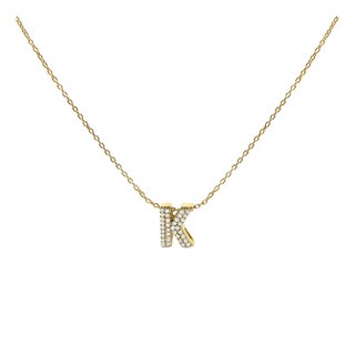 10K Yellow Gold Diamond Accent "K" Initial Bubble Pendant Necklace For Sale