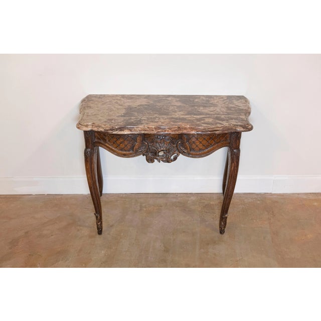 French 1720s Régence Period Walnut Console Table with Original Marble Top For Sale - Image 4 of 11