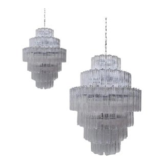 Contemporary Murano Glass Sputnik Transparent Mazzega Zuccheri Style Custom Chandeliers - a Pair For Sale