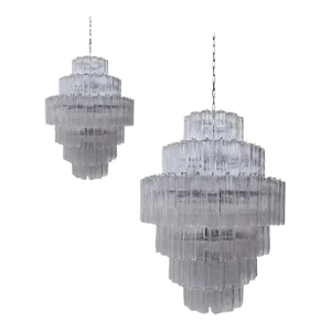 Contemporary Murano Glass Sputnik Transparent Mazzega Zuccheri Style Custom Chandeliers - a Pair