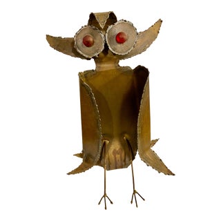 Brutalist Style Copper Owl Statue For Sale