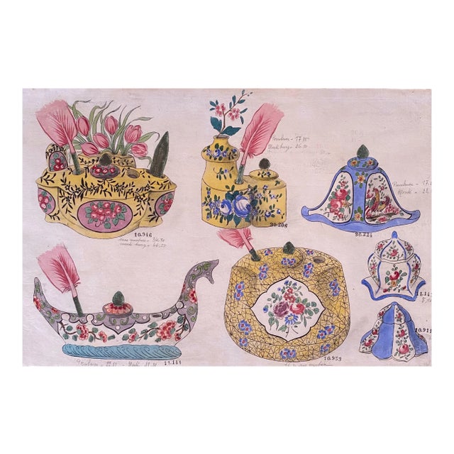 Unknown, Porcelain Vases, China Ink and Watercolor, 1890s For Sale